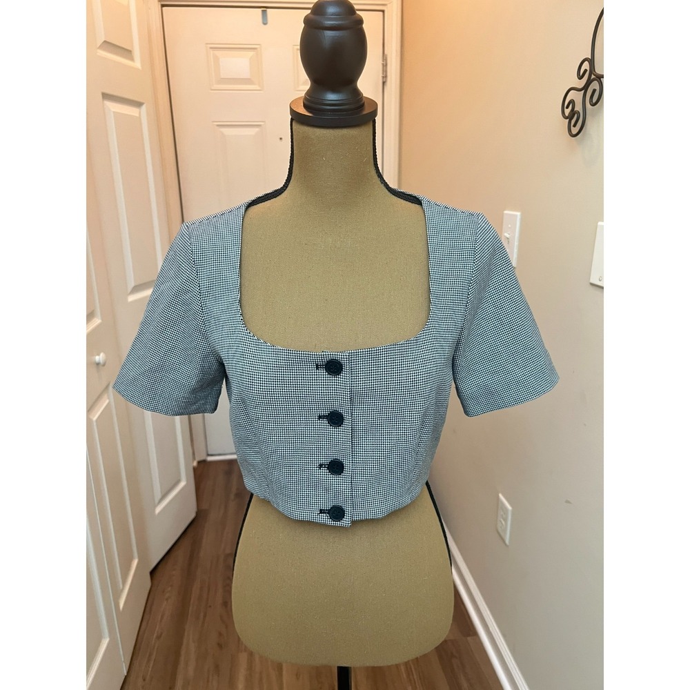 NWT House of Harlow 1960 Houndstooth Crop Top Size 6 Square Neck Button Front